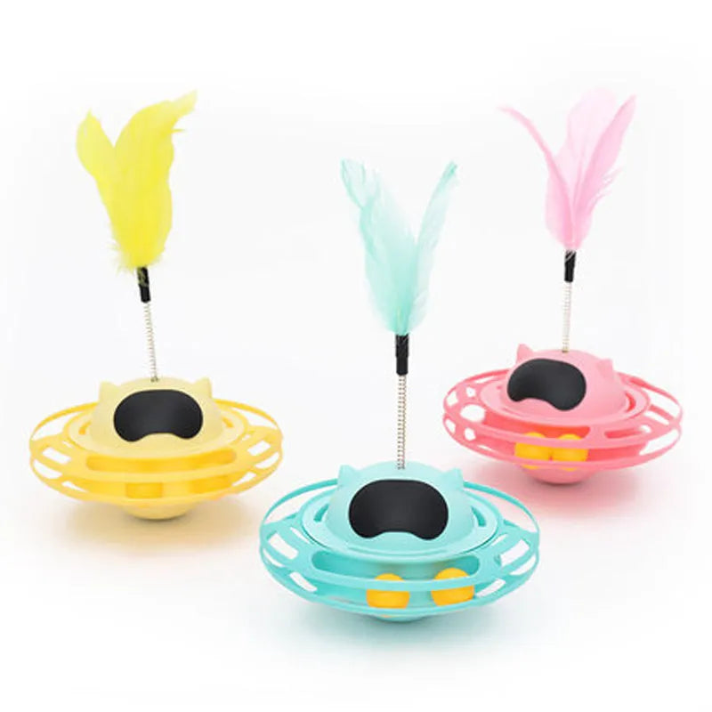 Pink cat tumbler turntable toy measuring 17x10cm for interactive feline play