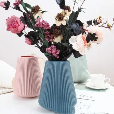 Melamine plastic decorative flower vase in white, pink, green, or blue colour options