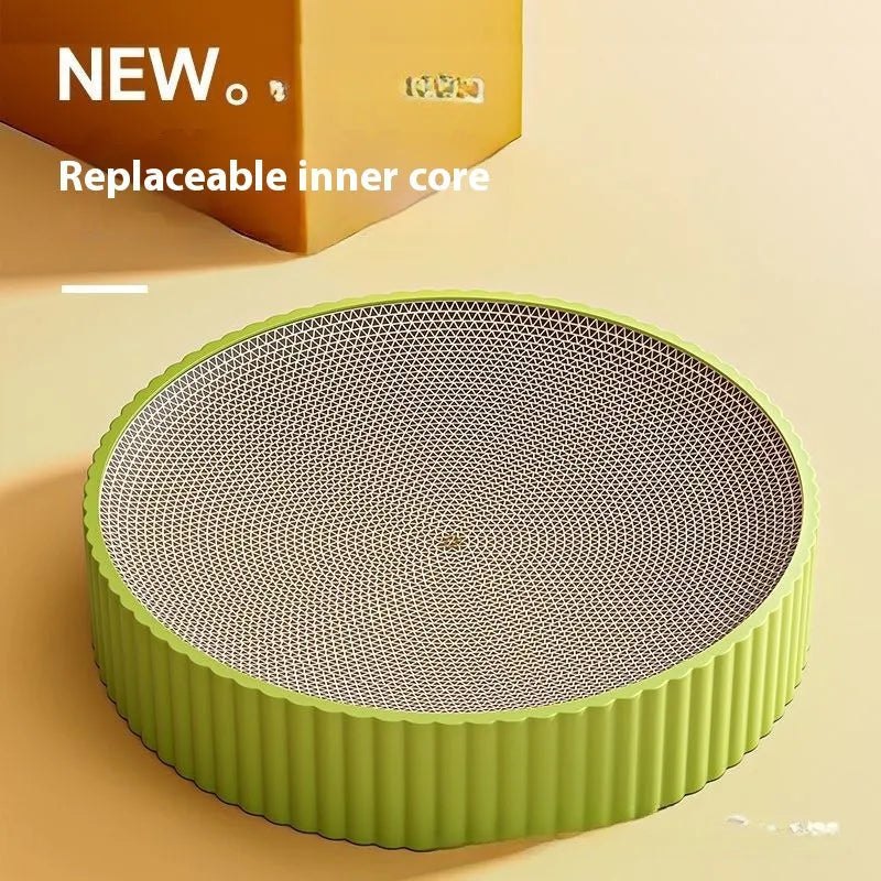 Round green cat scratching board measuring 55cm with replaceable corrugated cardboard refills