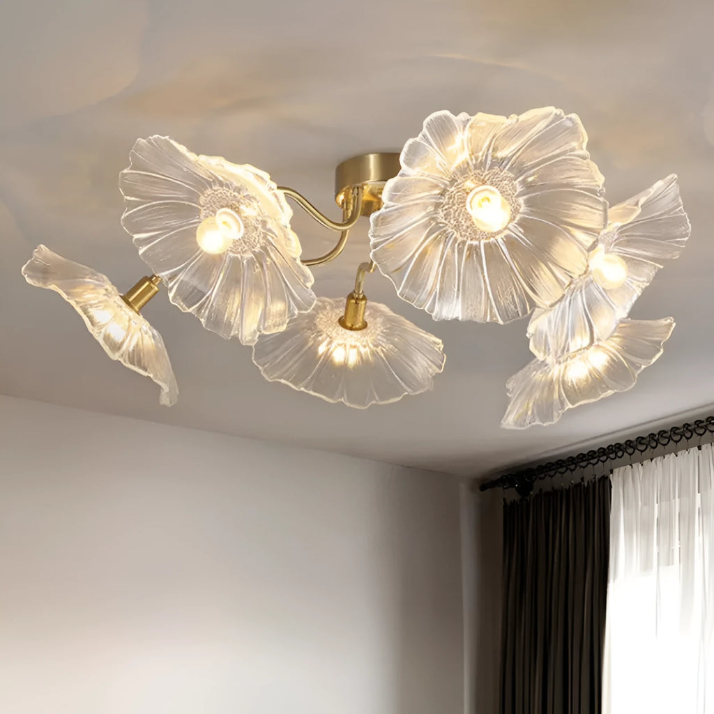 Modern creative flower ceiling pendant lamp with white floral shades and multiple light colour options