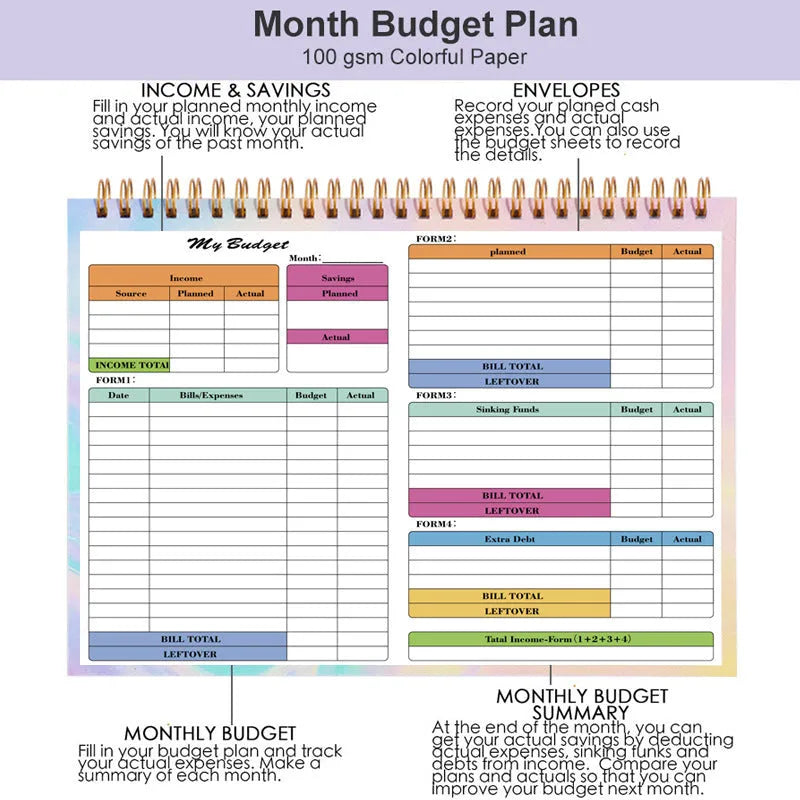 B5 size spiral-bound budget notebook with a PP plastic cover, open to show lined pages.