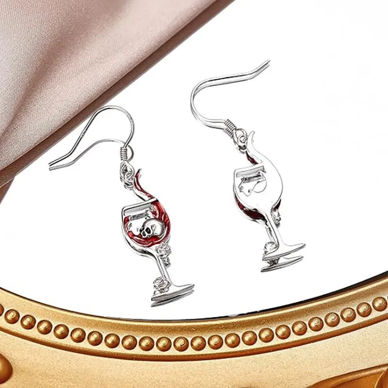 Halloween skull wine glass geometric earrings in electroplated zinc alloy