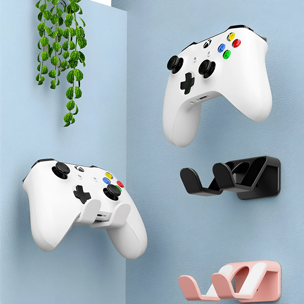 Plastic ABS wall hanging rack with universal handle for game controllers, includes nail-free adhesive glue