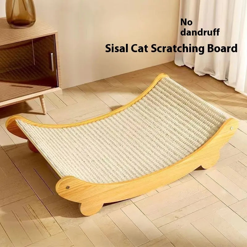 A sisal blanket cat scratch board in a natural woven texture, shown in large and small size options.