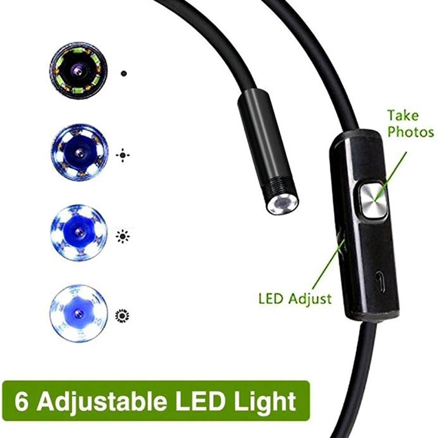 Three-in-one USB endoscope for Android phones with flexible cable and IP67 waterproof rating