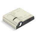 Compact black car interior projection lamp with universal fit, shown next to three AA batteries for scale.