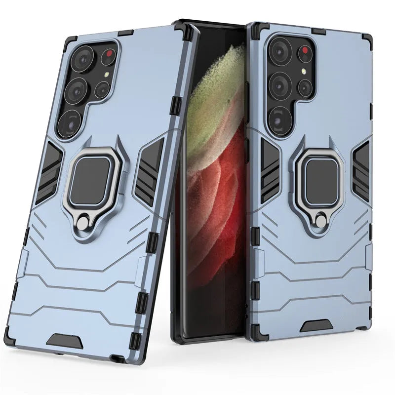Black TPU PC drop-resistant phone case with kickstand bracket for Samsung Galaxy S23