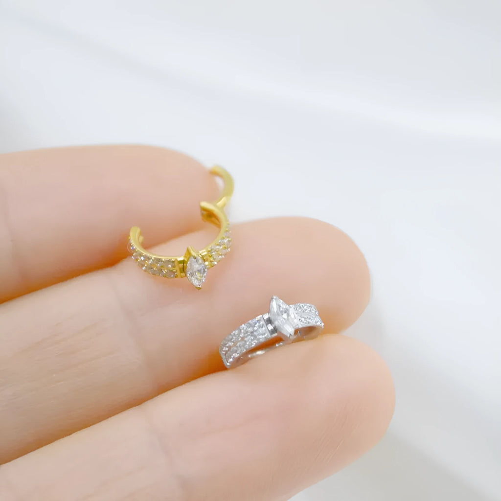 Titanium steel heart-shaped zircon earrings with diamond treatment in gold or silver finish