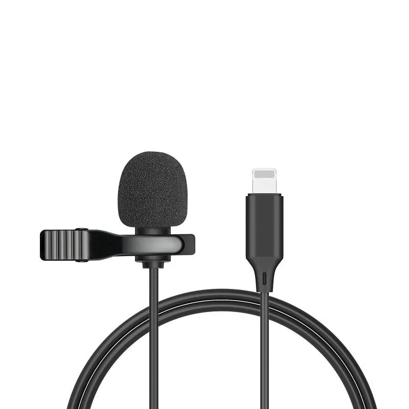 iPhone-compatible lavalier microphone with brass ring speakers and 1.5-metre cable for live recording