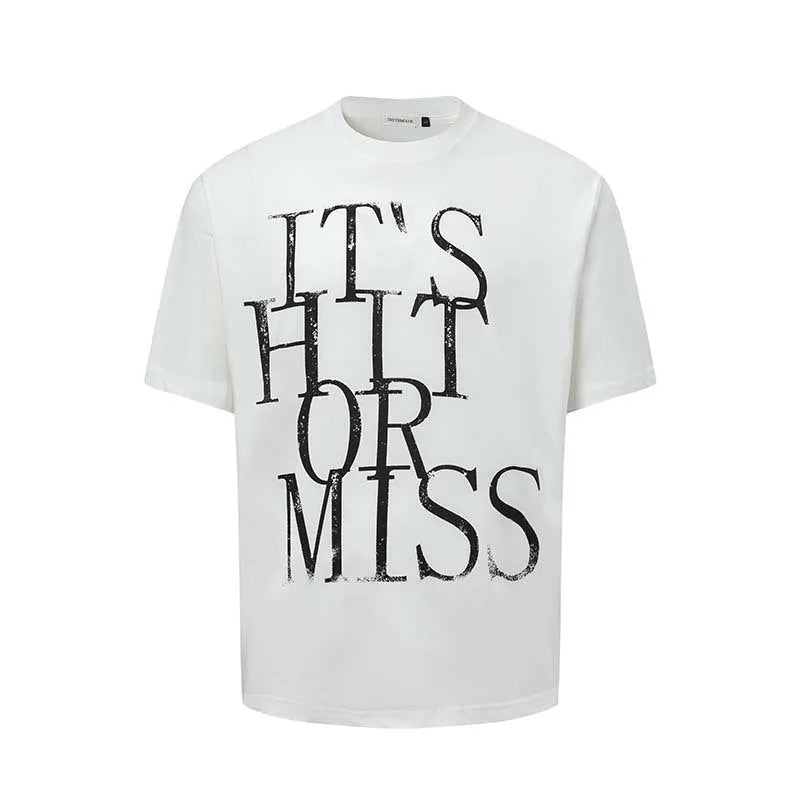 Men's loose fit American retro style t-shirt with letter print design in blue colour