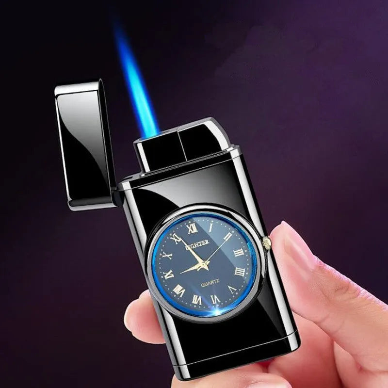 Electronic watch cigarette lighter with LED flashing lamp in metal body with five finish options
