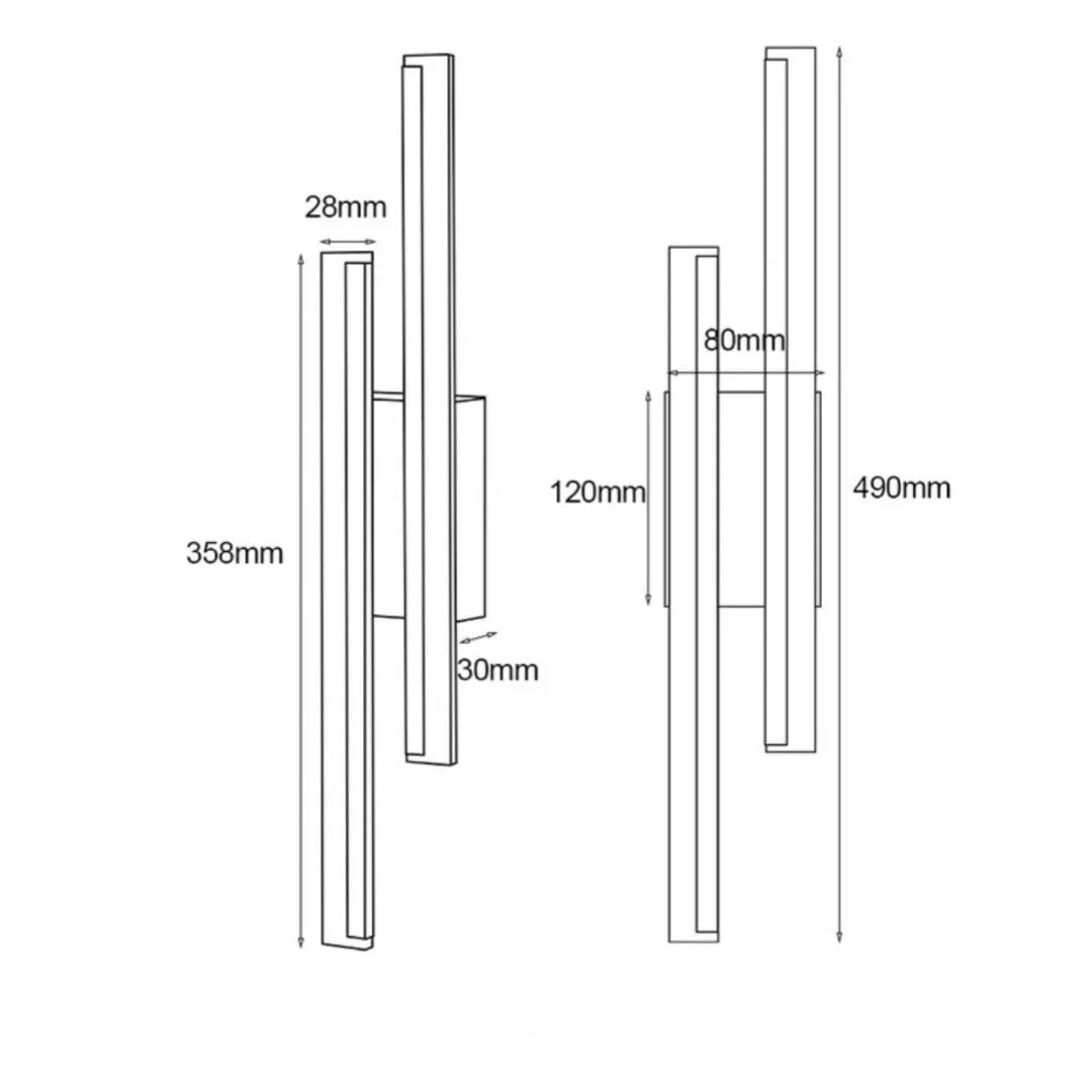500mm long modern double line wall lamp with three light colour options