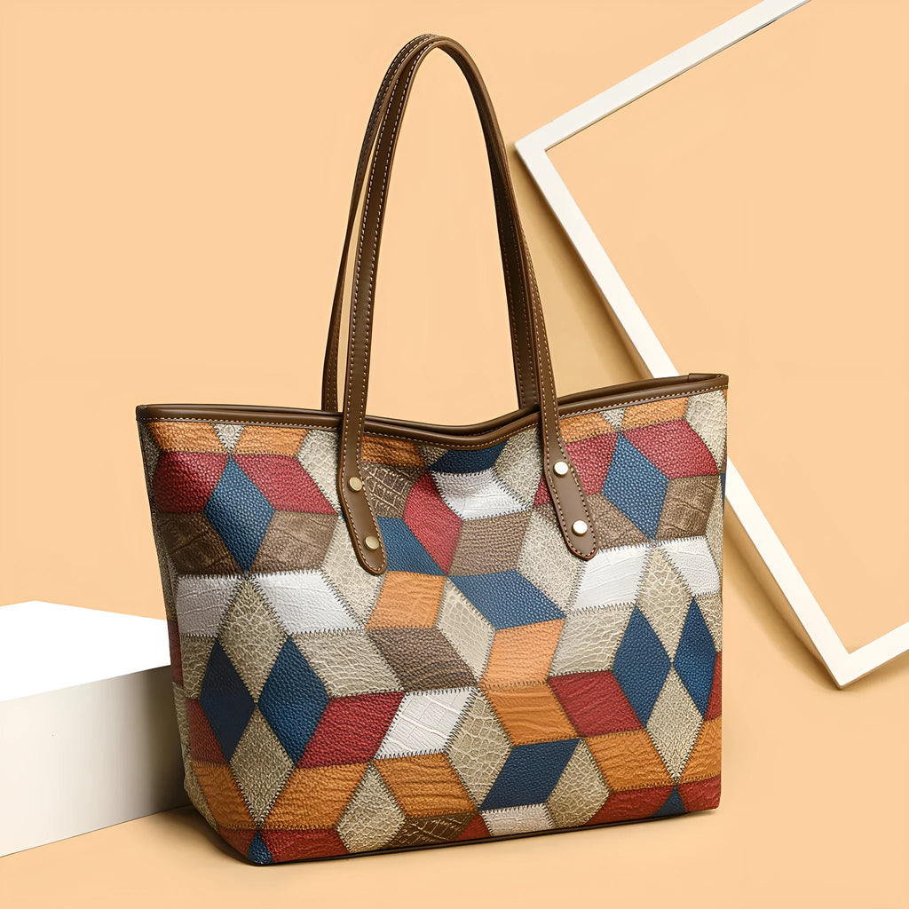 Blue brown PVC women's shoulder handbag with sandwich pocket design for business and leisure use