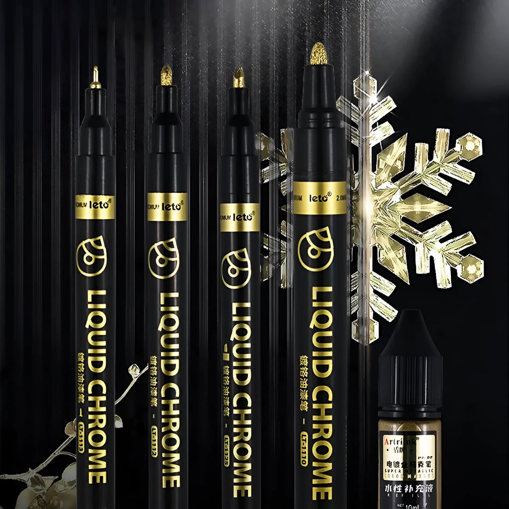 Metal mirror chrome plated marker pen with metallic ink for smooth surfaces