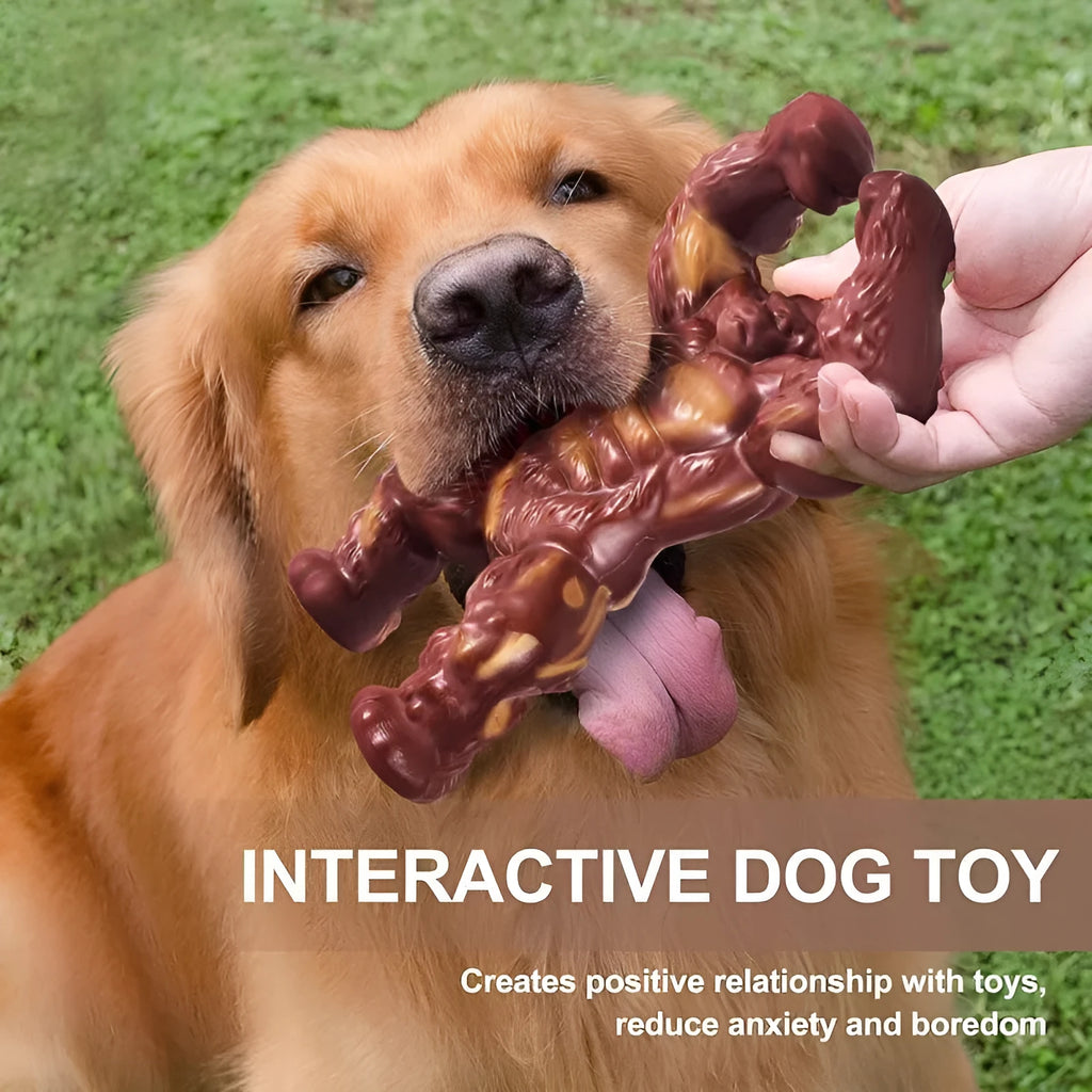 Scarlet red nylon dog molar chewing toy with beef flavour for large breed dental exercise