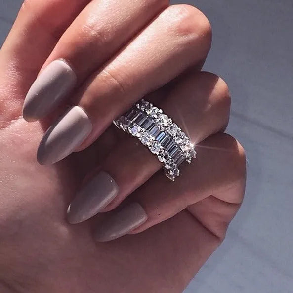Women's geometric copper ring with inlaid zircon stones light luxury style