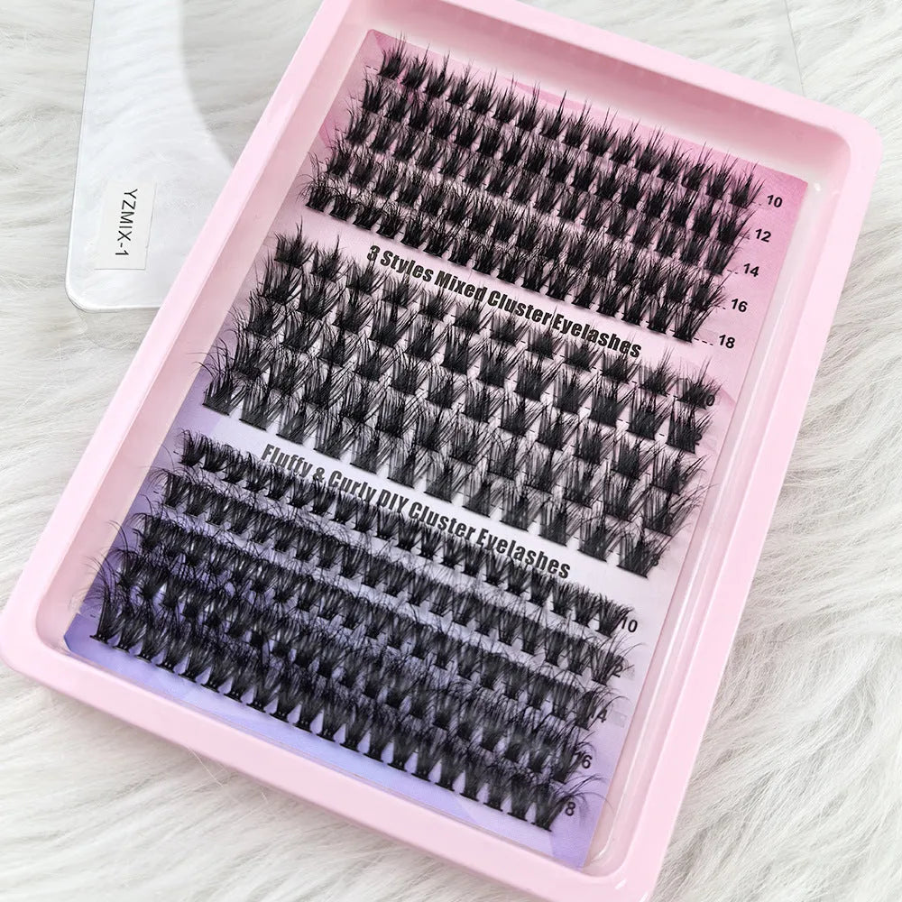 Creative messy false eyelash mixed set in storage box showing five different design styles