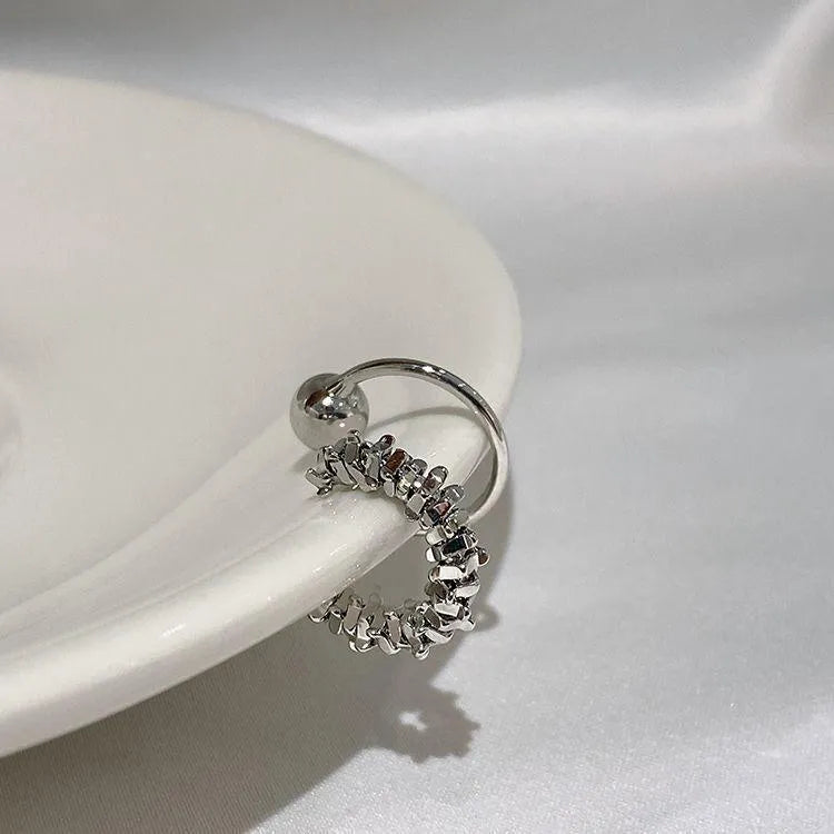 Irregular geometric frosty ear clip earrings in alloy metal with double fastening system