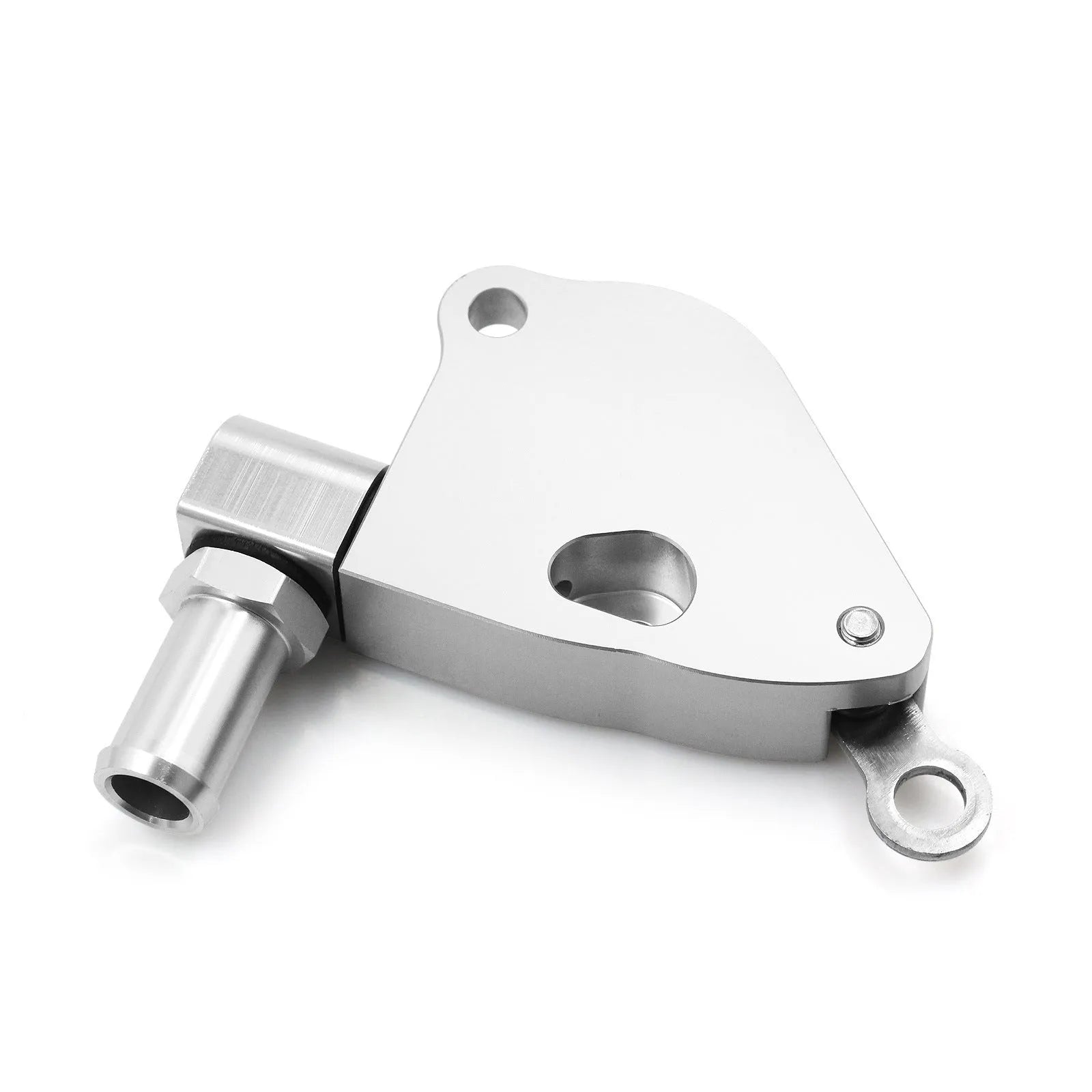 Aluminium intake manifold coolant adapter for Honda K20 K24 engines showing ports and mounting surfaces