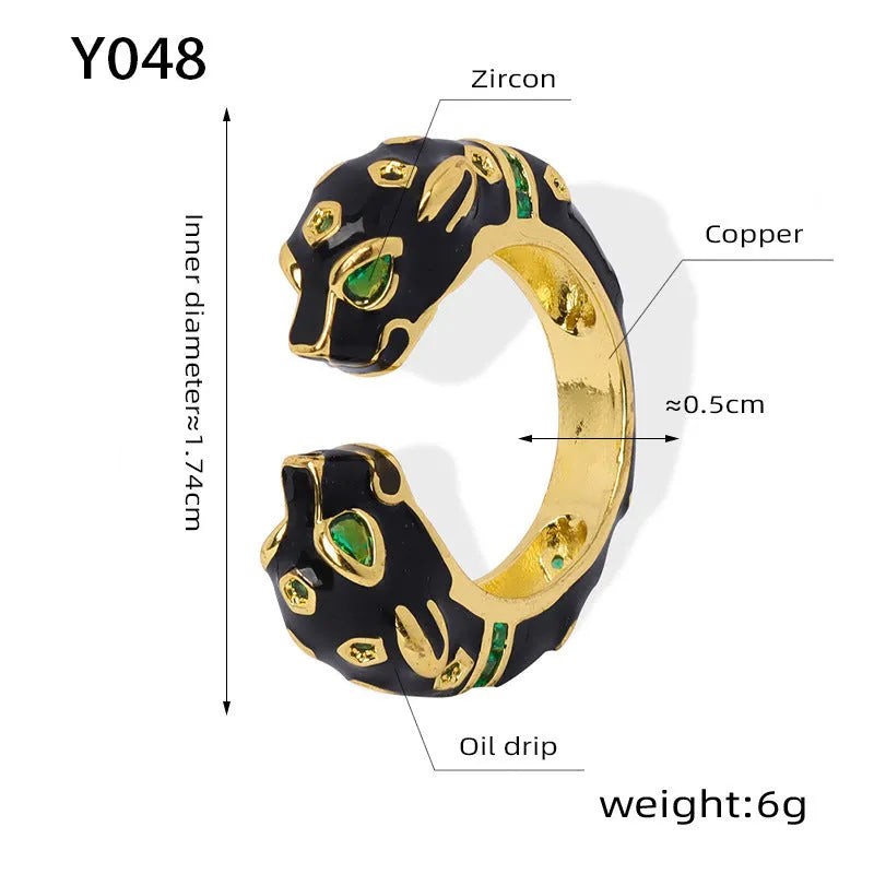 Women's black cheetah pattern open ring geometric design copper electroplated size 7