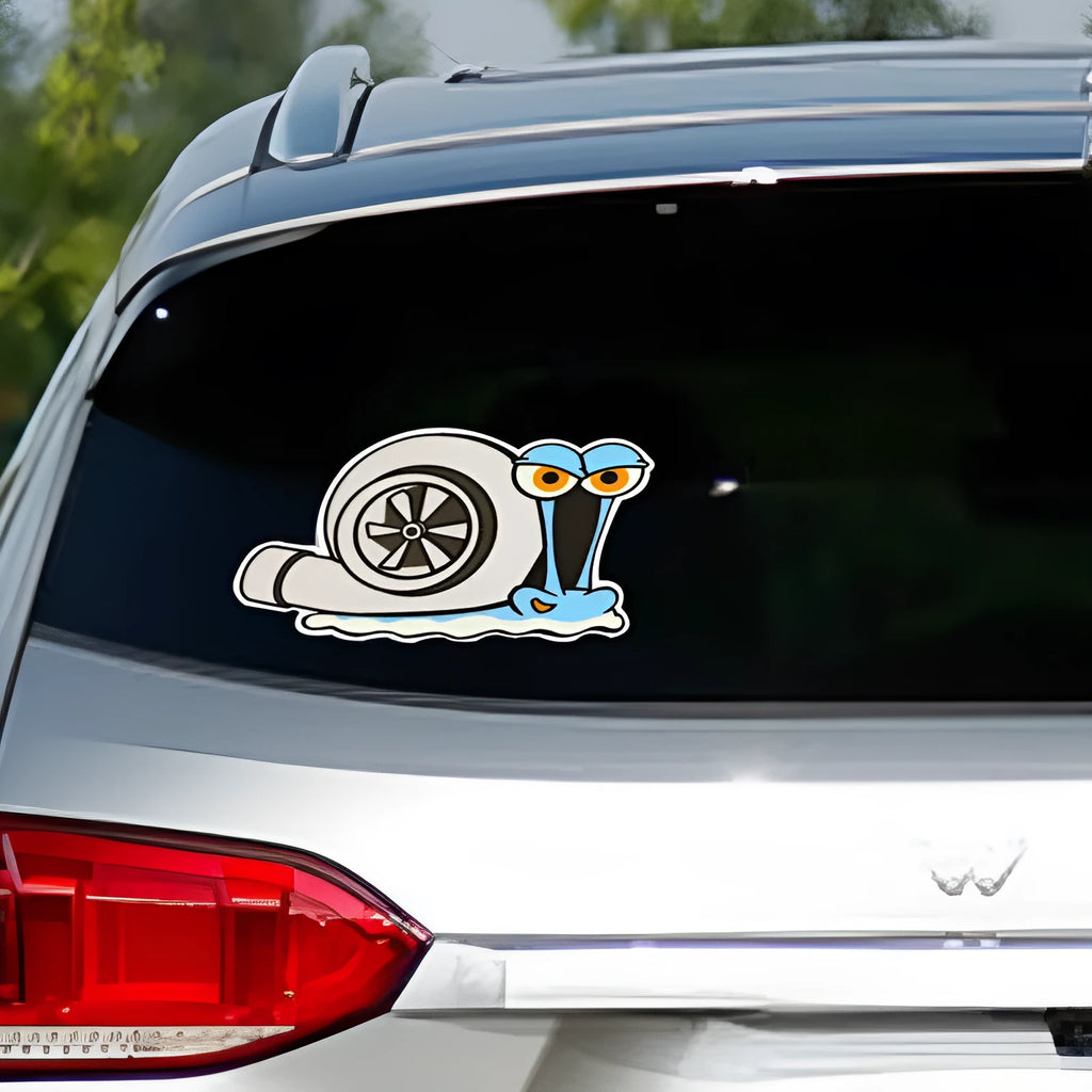 Reflective car sticker with cartoon snail design measuring 12x8cm