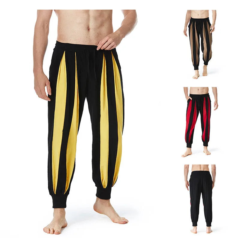 Men's brown straight-leg casual trousers made from polyester fabric for spring.