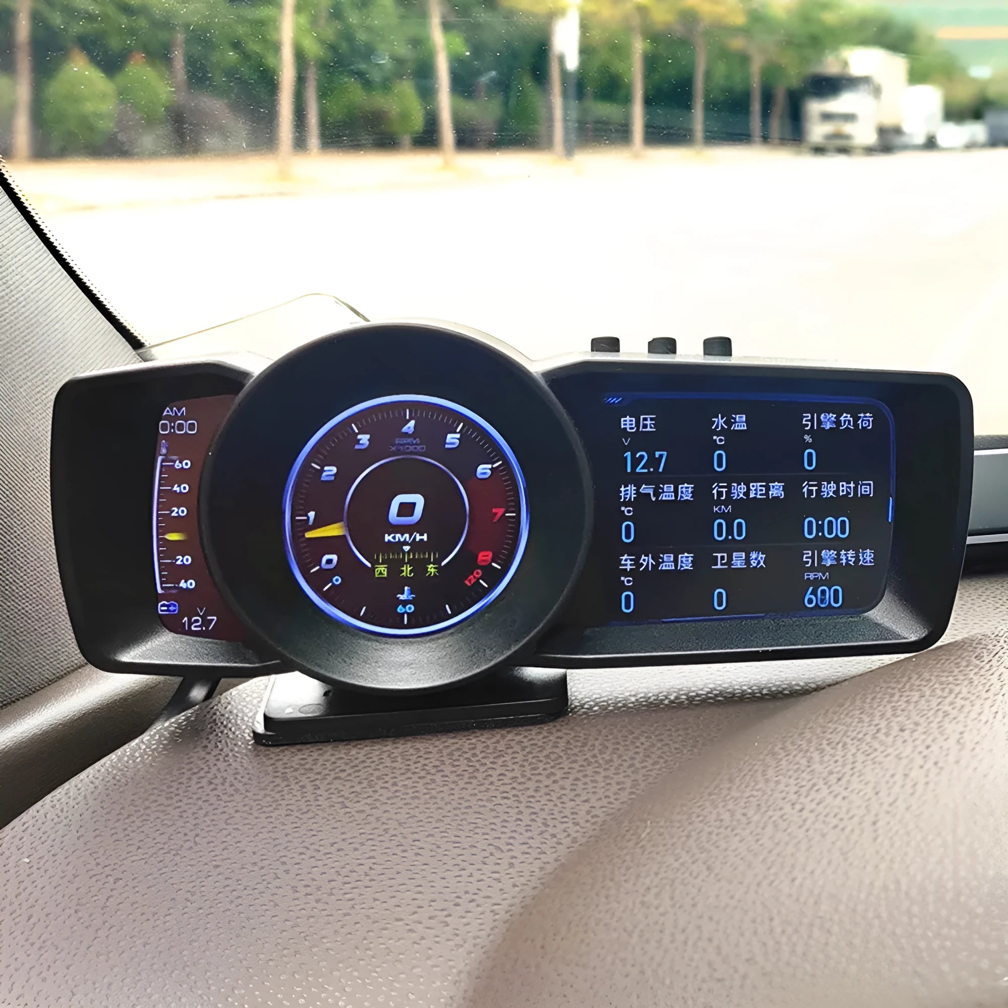 A600 OBD2 driving computer with GPS and BeiDou navigation on vehicle dashboard