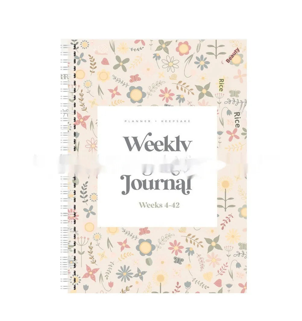 A5 Pregnancy Weekly Diary Notebook open on a page, showing weekly tracking sections.