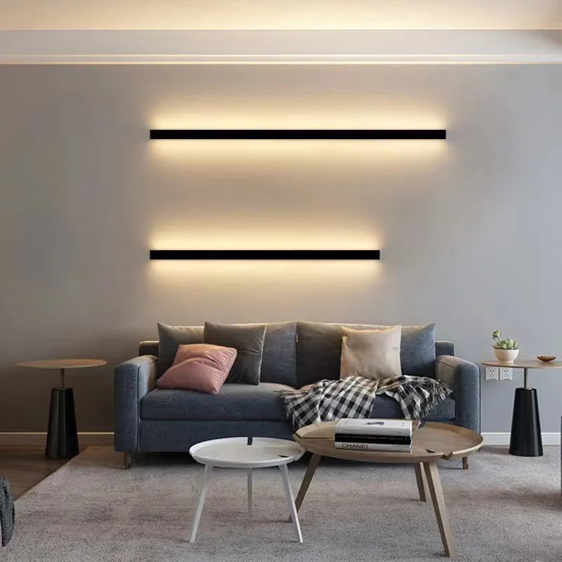 80cm long black aluminium LED wall lamp with touch control for three light colours
