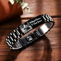 Men's stainless steel bracelet with curved heart shape and engraved lettering in gift box
