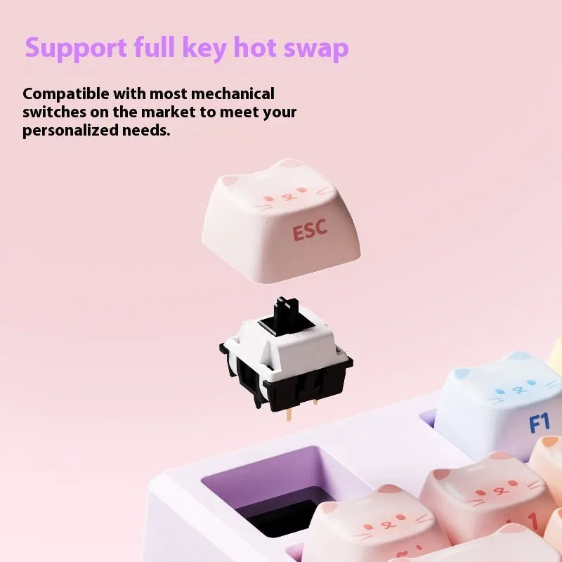 Coloured sugar cat theme Bluetooth mechanical keyboard with 108 keys and piano shaft switches