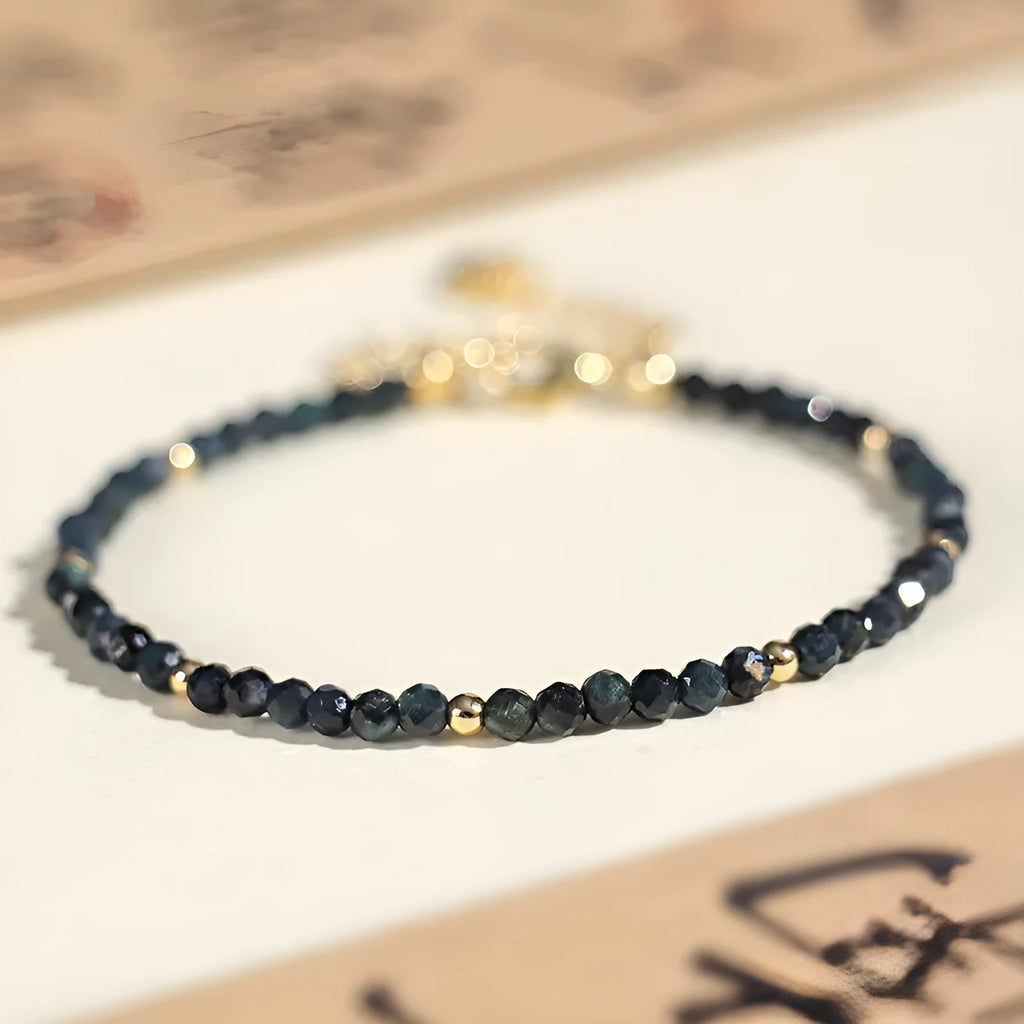 Blue tourmaline beaded bracelet with 3mm gemstone beads and spacer bead design