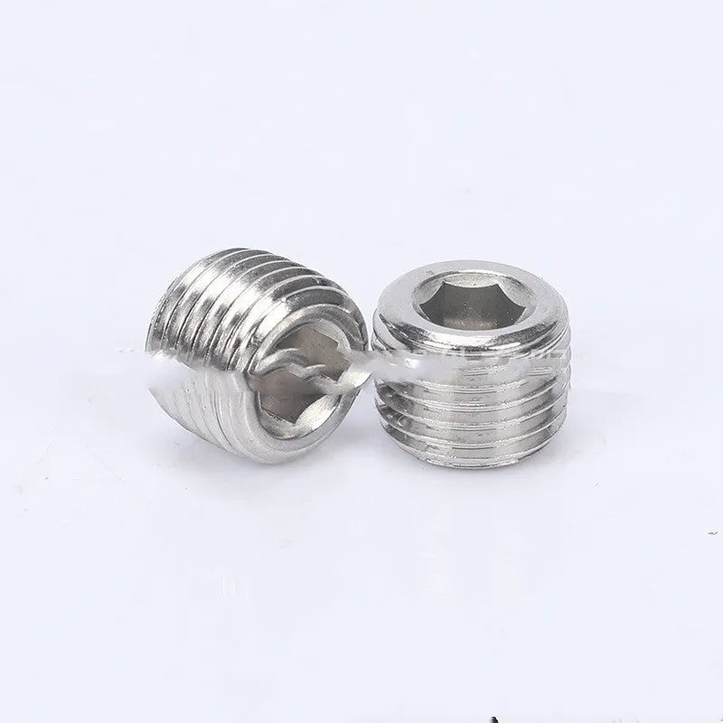 Stainless steel hexagon head pipe plug with a 3/8 inch BSP female thread.