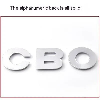 3D metal zinc alloy car bumper sticker showing a raised English letter on adhesive backing.