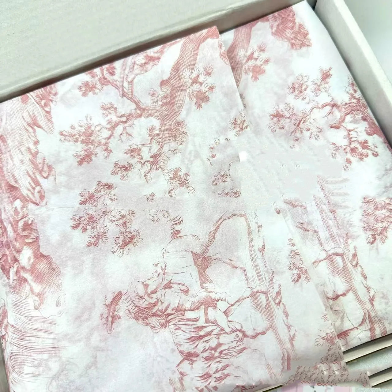 Large sheet of pink purple French Mg retro tissue paper for gift wrap and crafts.