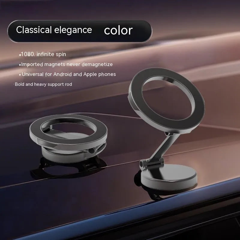 All-metal magnetic car phone mount with foldable design in Qian Colour on car dashboard