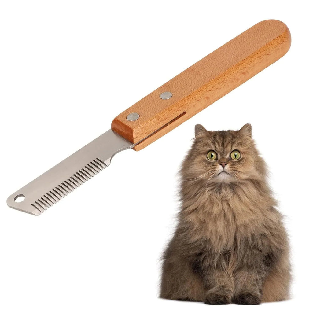 Pet stripping comb grooming tool with wood handle in two sizes for cats and dogs