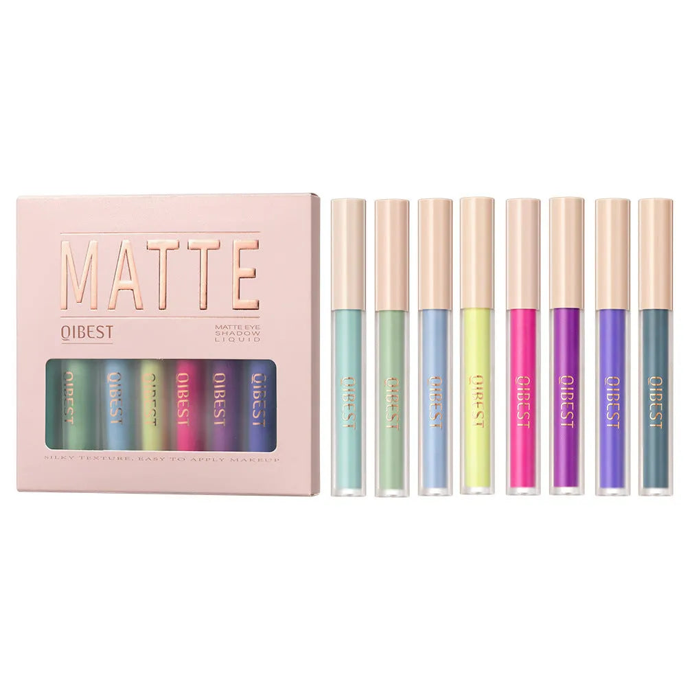 Matte liquid eyeshadow set of 8 khaki-toned pots in a box for contouring and face refinement