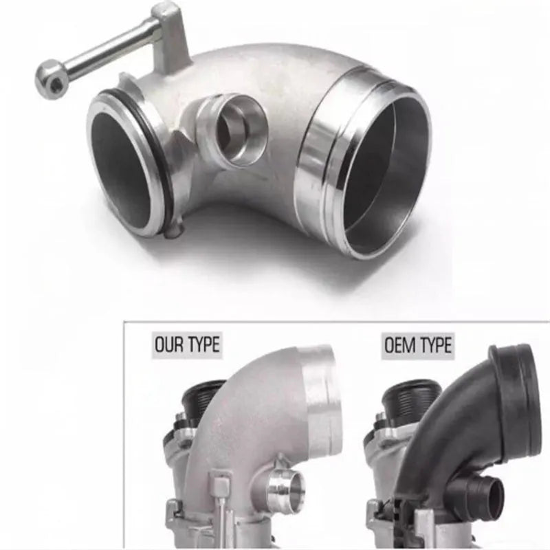 Aluminium alloy 90-degree turbocharger outlet elbow for lateral engine applications