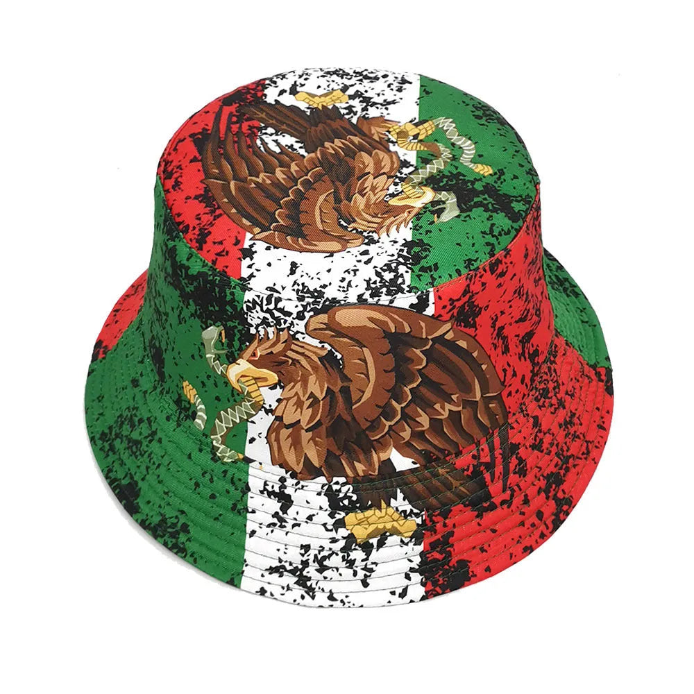 Retro eagle pattern bucket hat in polyester with dome crown design