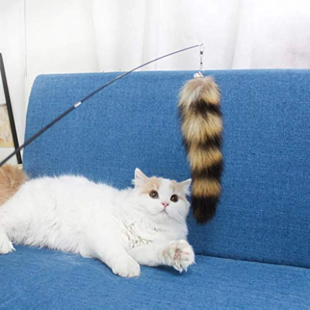 Black cat toy wand with extended elastic string for interactive teaser play