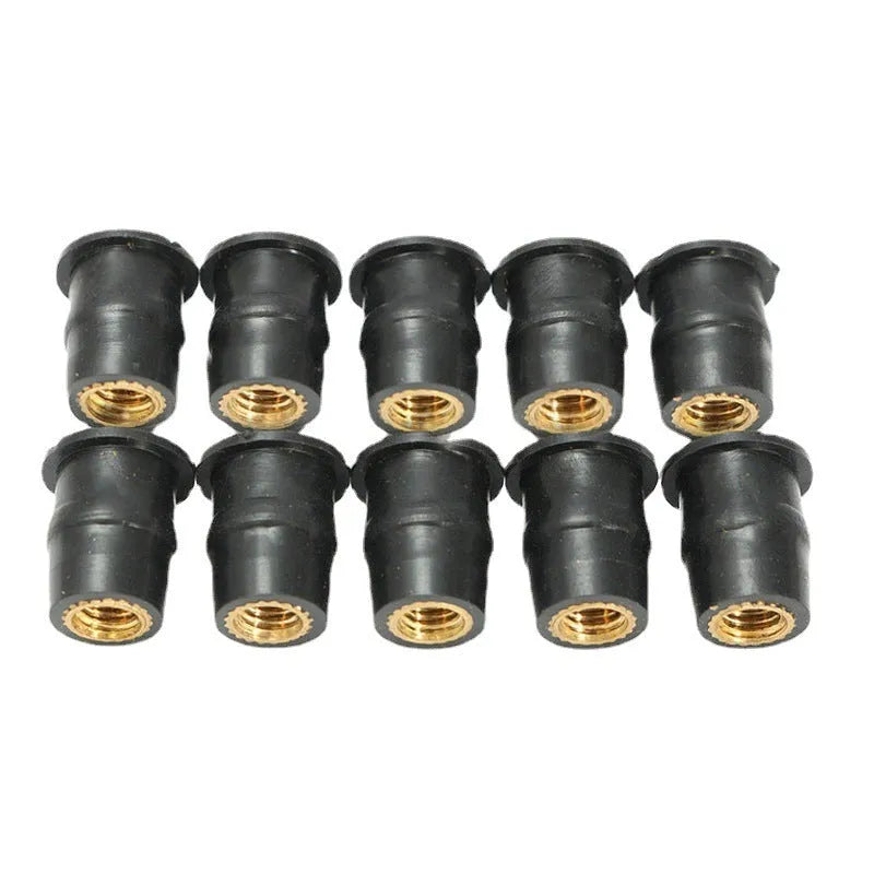 Motorcycle windshield rubber expansion well nut fasteners with brass cores, 10-piece kit including M4 M5 M6 sizes