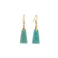 Amazonite trapezoid geometric earrings with rough stone cutting in gold tone setting