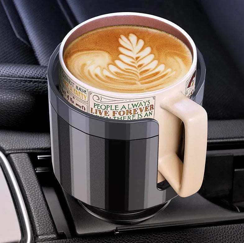 Matte black adjustable car cup holder expander for large bottles and drinks.