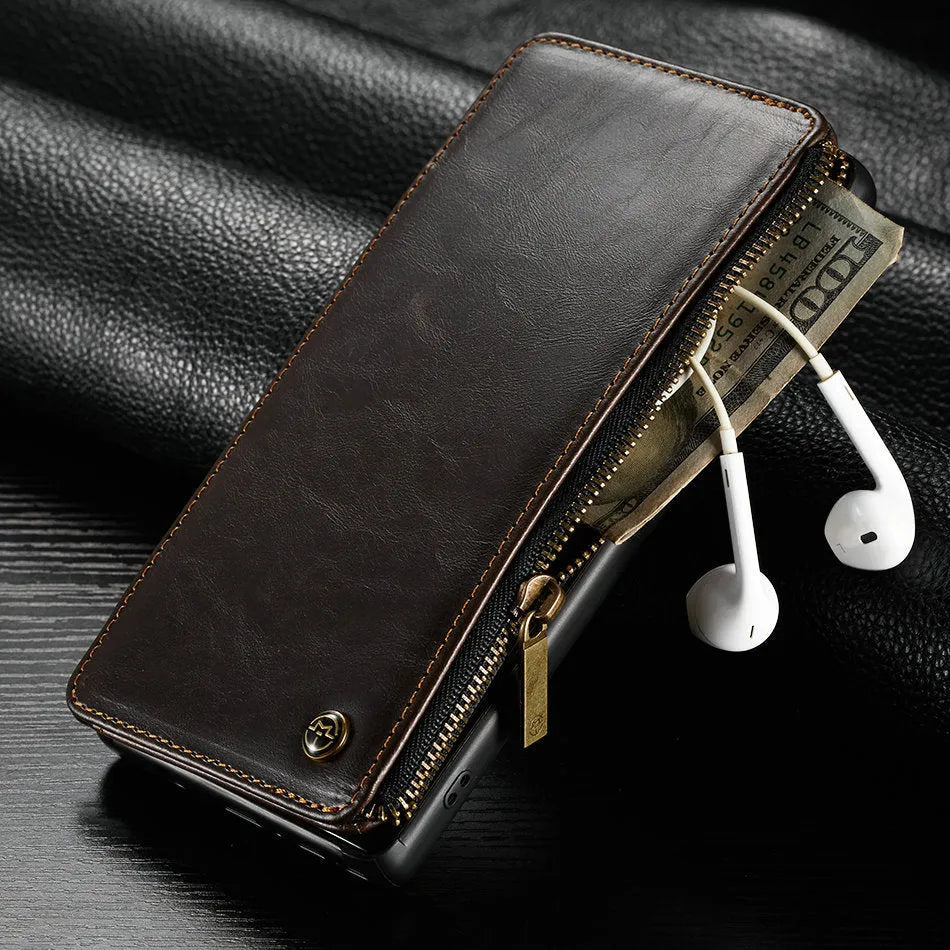 Samsung Galaxy Note 9 PU leather flip phone case in black, brown and red colours