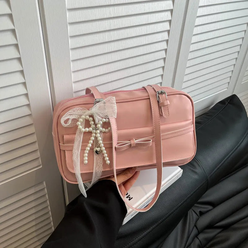 Horizontal square single-shoulder flap bag in PU leather with mobile phone compartment