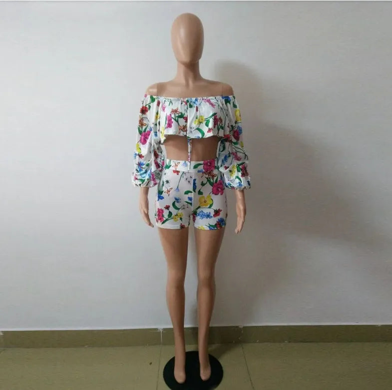 Women's multicolour two-piece pants suit with digital printing and pile sleeves