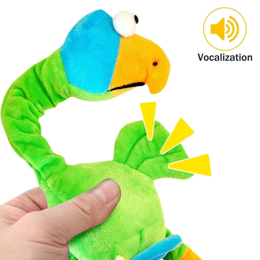 Bite-resistant screaming chicken sound squeaky dog toy in black, green, and orange.