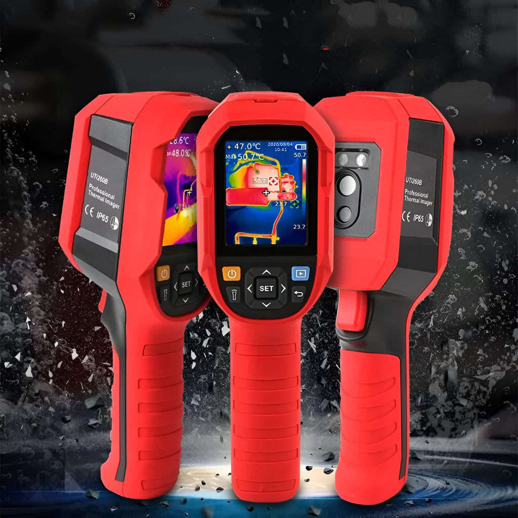 UTi series handheld infrared thermal imager showing display screen and measurement lens