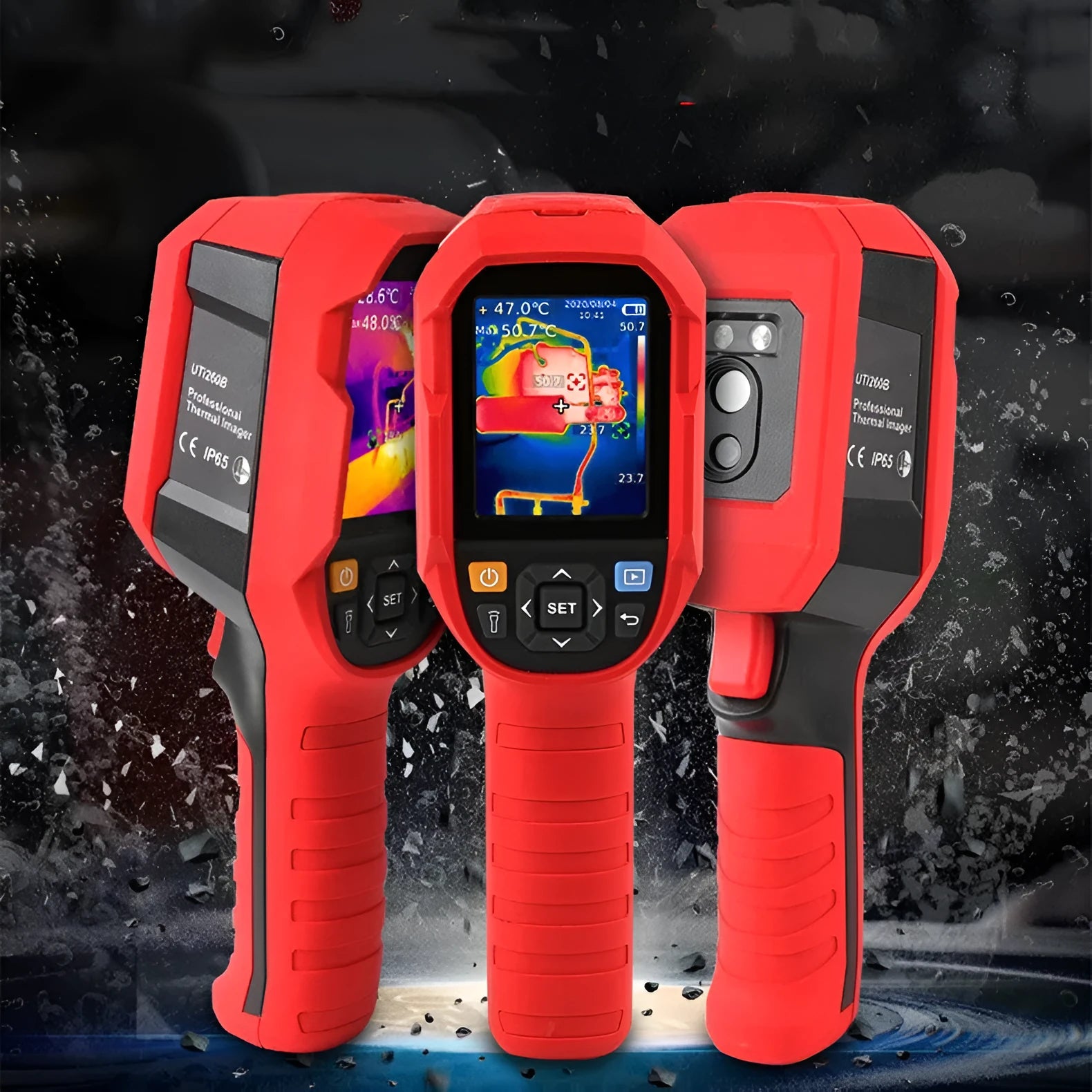UTi series handheld infrared thermal imager showing display screen and measurement lens